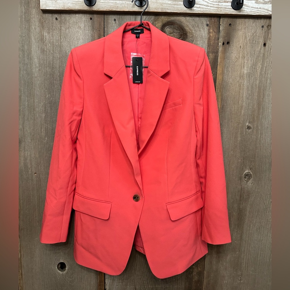 Express Studio Stretch Twill Boyfriend Blazer in Hot Coral Size Small Women’s
